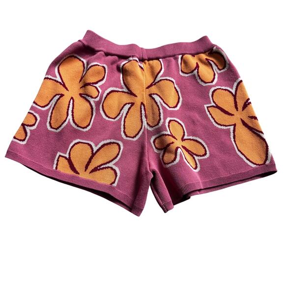 Miss Sparkling Retro Floral Knit Shorts Pink Orange Yellow Large Y2K Vibe - Picture 3 of 4